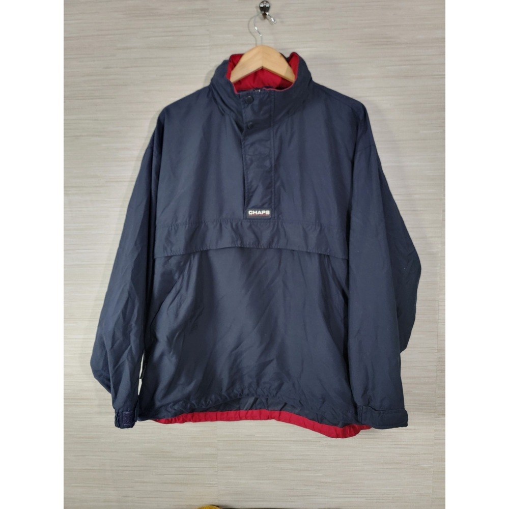 Chaps Ralph Lauren Men's Jacket L Navy‎ Pullover Windbreaker 1/4 Snap